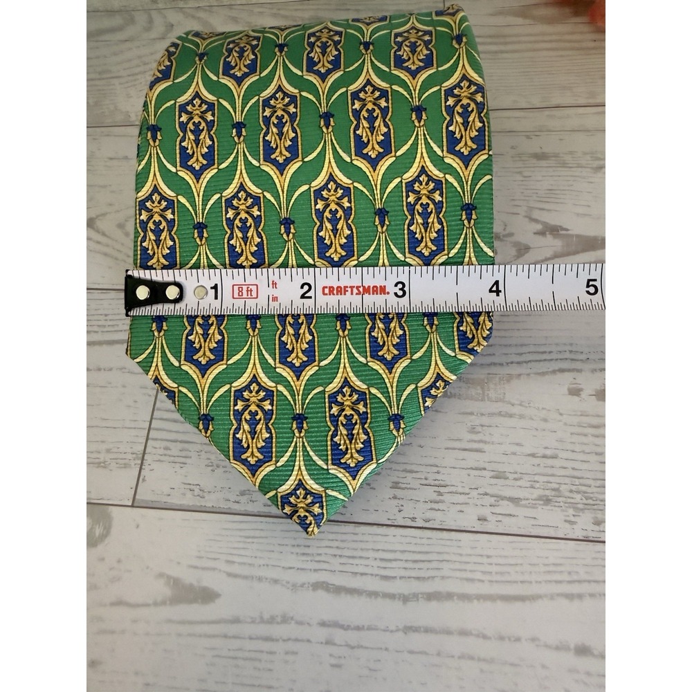 Paul Fredrick Silk Tie 4" Wide Green Blue Gold Ornate Medallion Classic Executiv - Picture 6 of 16